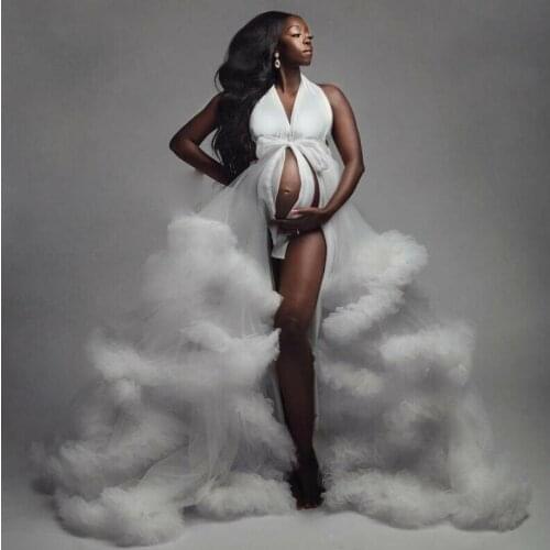 Halter Maternity Dress Tiered Skirts Maternity Gown for Photoshoot Boudoir Lingerie Robe Bathrobe Nightwear Babydoll Pregant