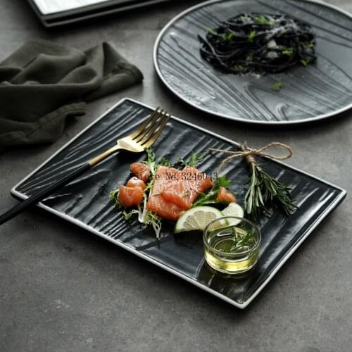 Nordic style steak flat plates high-end Western restaurant plate Black and white rectangular ceramic dish household tableware
