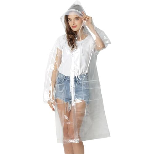 Fashion Waterproof EVA Super Transparent Poncho Women Outdoor Clear Raincoat Reusable with Drawstring Hood Rainwear Rain Coat