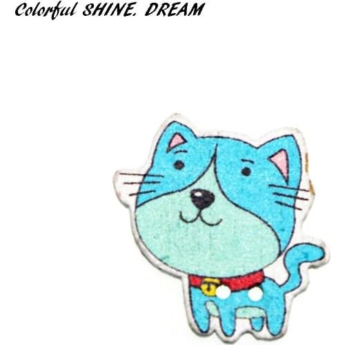 12pcs Wood Buttons Mixed Color Cute Cat Cartoons Sewing Button Scrapbooking Embellishments Crafts Decorative 24X24mm