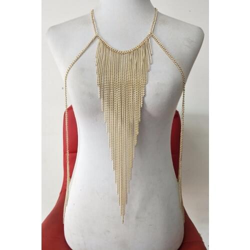 Luxury Fashion Stunning Sexy Body Belly Gold Color Beach Chain Bra Wear Slave Harness Necklace Tassel Waist Jewelry BY04