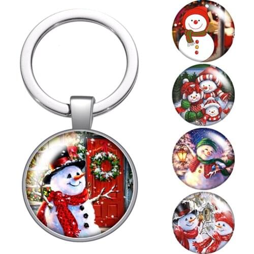 Merry Christmas Snowman Gift glass cabochon keychain Bag Car key chain Ring Holder silver color keychains for Men Women Gifts