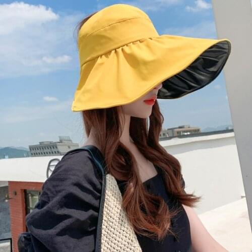 YQYXCY Sun Hat For Womens Summer Sunshade Foldable Wide Brim Sun Protection Leisure Travel Visor Cap Female Solid Color