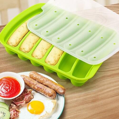 Silicone Sausage Making Mold 6 Grids Non-stick Kitchen DIY Ham Hot Dog Maker Mould Cake Baking Molds with Lid Household Tools