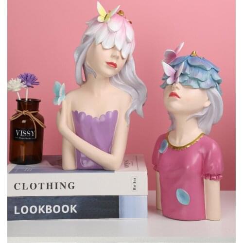 Modern Butterfly Girl Resin Ornaments Home Livingroom Desktop Figurines Crafts Book Cabinet Coffee Table Sculpture Decoration