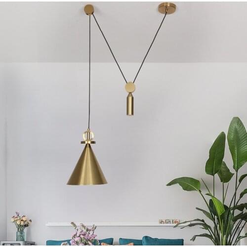 Modern Lifting Pulley Pendant Light Gold Metal Suspension LED Lamp For Parlor Study Bedroom Hotel Hall Pendant Lighting PA0291
