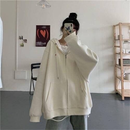 Autumn Solid Yellow Sweatshirts Jacket Zipper Hoodie Women Hooded Tracksuit Female Autumn Blue Oversize Hoodie Thin Basic Tops