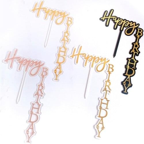 Creativity Happy Birthday Cake Topper Golden Acrylic Birthday Party Topper Cake Supplies for Baby Shower Cake Dessert Decoration