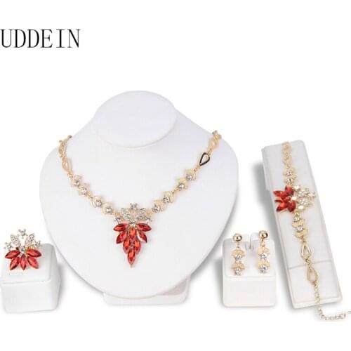 UDDEIN Fashion Gold Color Crystal Flower Wedding Jewelry Necklaces Earrings Sets For Women Party Gift African Bib Beads