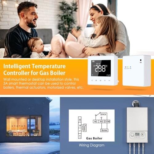 Wi-Fi Smart Thermostat 3A Digital Temperature Controller & Receiver for Gas Boiler Thermal Actuator Motorized Valve APP / Voice