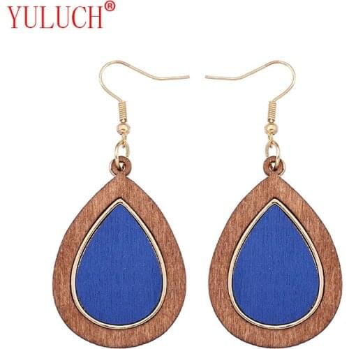 YULUCH African Pop Jewelry Design Zinc Alloy Inlay 2 Color Wooden Water Drops for Personality Womens Earrings Party Gifts