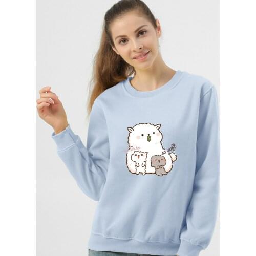 Womans Cute Hoodies Korean Harajuku Cotton Hoodie Bear and Alpaca Cartoon Print Sweatshirt Women Streetwear Oversize Sweatshirt
