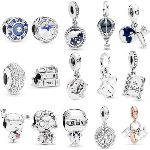 925 Sterling Silver Air Balloon Binoculars Dangle Charm Horsetail Girl Family Charm Fit Original Pandora Bracelet DIY Jewelry