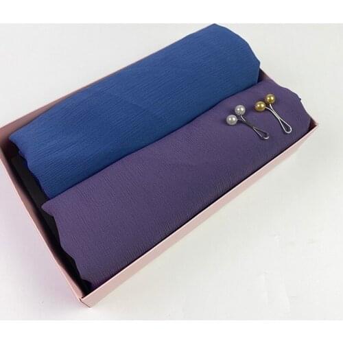 2pc/box Plain Wraps Headband Long scarves Customized Scarf With Box Crinkle Chiffon Hijab Scarf Shawls Ladies Muslim Foulard