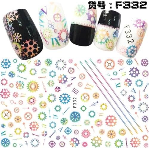 5 sheets creative Thin adhesive decals Nail Art decorations Stickers acrylic gearwheel flower nail supplies tools F328-332