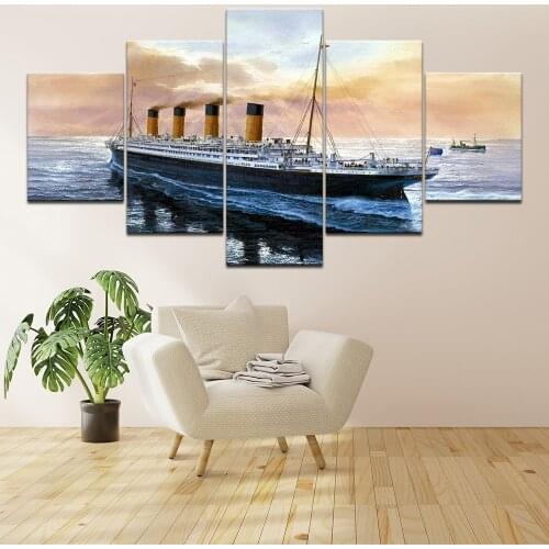 5 Pieces Home Decor Canvas Painting Titanic Ship Seascape Canvas Printed Pictures Wall Art Painting Landscape Poster Artwork