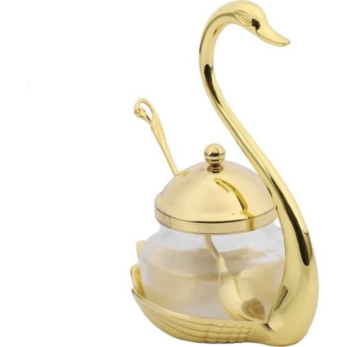 Aluminum alloy Condiment Pot Seasoning Container Spice Glass Jar Salt Sugar Bowl Pepper Coffee Storage Organizer Swan Rack Set