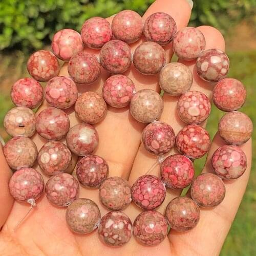 Natural Red Chrysanthemum Stone Beads Round Loose Spacer Beads for Jewelry Making DIY Necklace Bracelet Accessories 6 8 10 12mm