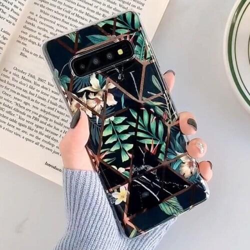 Fashion Plating Geometric IMD Flower Soft TPU Phone Case for Samsung A10 A20 A30 A30S A50 A50S A70 Floral Plants Leaves Cover