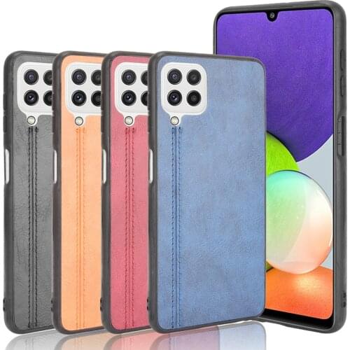 For Samsung Galaxy A22 4G Case Luxury Calfskin PU Leather lines Hard Back Cover Case For Samsung A22 A 22 SamsungA22 Phone Case
