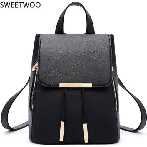 Black School Supplies Backpack Female Pu Leather Backpack Japanese Street Bag Womens School Bag for Adolescent Girls Backpacks