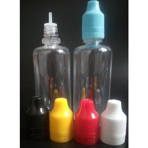 Colorful 50ml E liquid Empty Bottle PET Plastic Dropper Bottles with Long Thin Needle Tips Tamper Evident Seal and Childpr