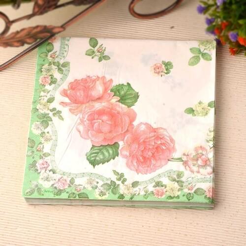 Decoupage wedding birthday day napkin paper flower tissue green pink rose beautiful handkerchief festival cafe hotel decor towel