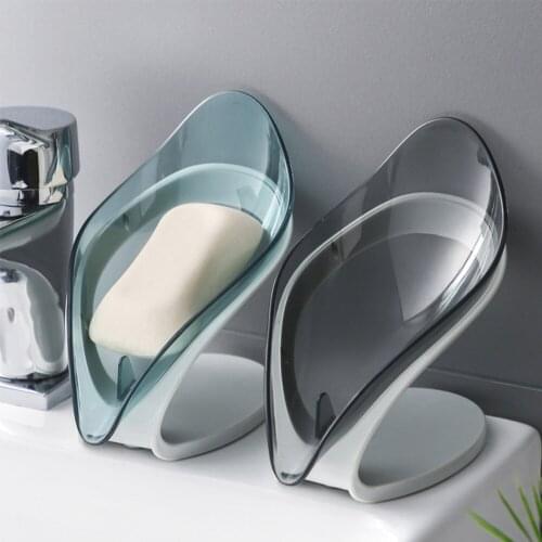 Leaf Shape Soap Dish Silicone Bathroom Holder Storage Suction Rack Gadgets Sink Drying Supplies Box Dish Tray Soap Organizer