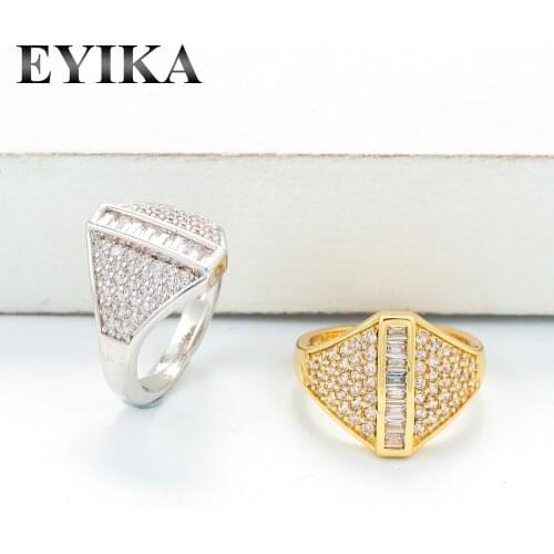 EYIKA Trend Gold Silver Color Geometric Adjustable Ring Micro-mosaic White Zircon Luxury Women Wedding Engagement Party Jewelry