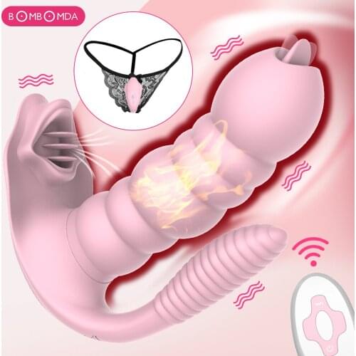 Dildo Vibrator 10 Mode Vibrating Licking Anal Vagina Clit Stimulator Wearable Heating Wireless Remote Erotic Sex Toys for Women