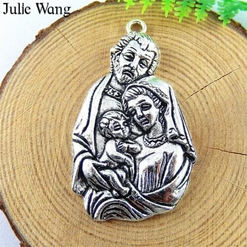 Julie Wang 2pcs Alloy Jesus Virgin Mary Baby Charms Antique Silver Color Necklace Pendants Findings Jewelry Making Accessory