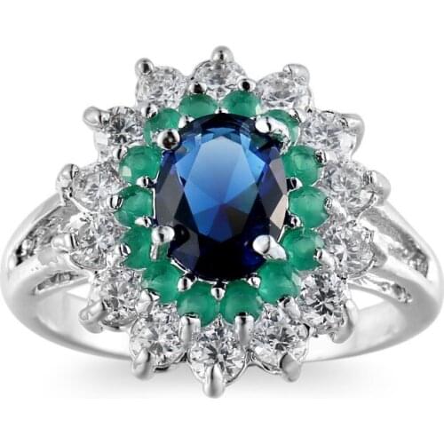 Color Blue Crystal Ring Set Fashion Wedding & Engagement Ring Set Jewelry For Women with Austrian Crystal