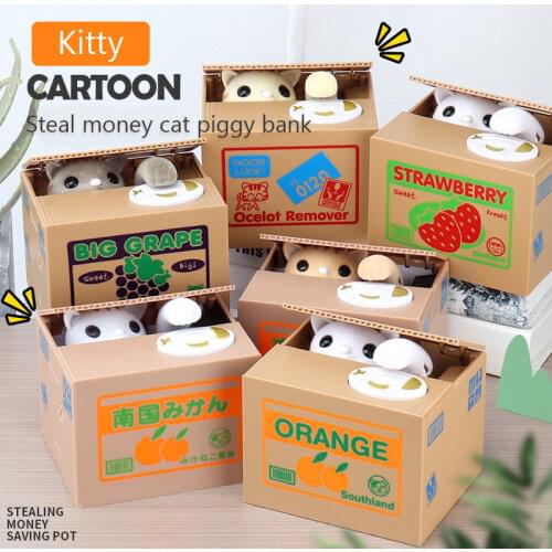 Cat Money Piggy Bank Panda Stealing Coin Money Boxes Automatic Coin Piggy Bank Money Saving Box Gift for Children Kids Birthday