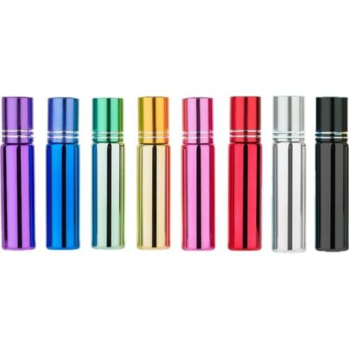 MUB - 10ML 100pcs/Lot Mini UV Glass Refillable Perfume Bottle With Glass Roller Ball Travel Empty Container Essential Oil Bottle