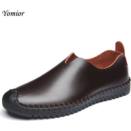 Yomior Men Leather Shoes 2017 New Casual Designer Shoes Slip On Fashion Drivers Comfort Loafers Cowhide Moccasins