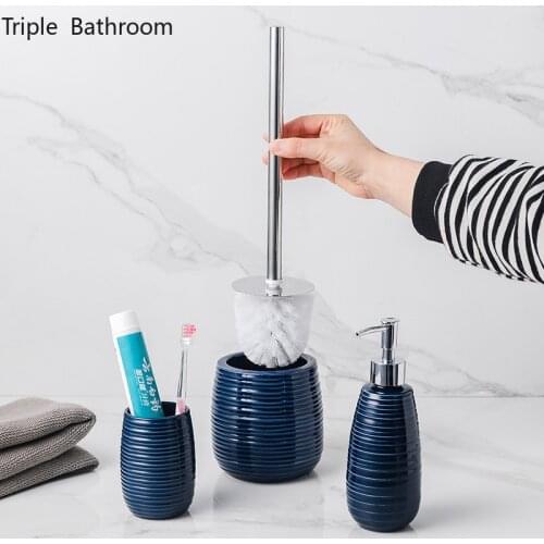 Four-piece Suit Royal Blue Ceramic Soap Dispenser Bathroom Accessories Gargle Cup Toothbrush Holder Toilet Brush Soap Dish