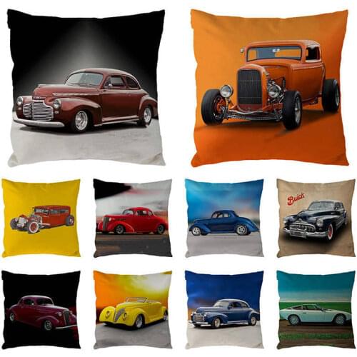 45cm*45cm Vintage Cotton Linen Cartoon Auto Printing Pillowcase For Fashion Bar Pillow Cover Household Hug Pillow Covers 1723