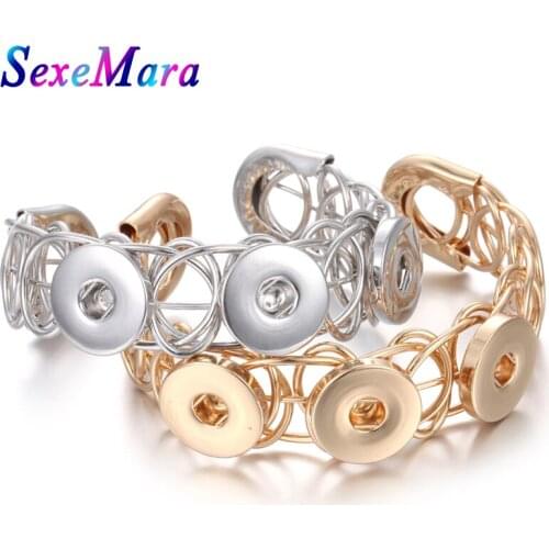 New Three Buttons Bracelet Bangle 18MM Gold Snap Button Bracelet for Women Men Fit DIY 18mm Snap Buttons Cuff Bracelets