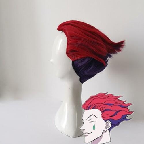 NEW HUNTER×HUNTER Action Figure Keychain Red and Purple Color Hisoka Movie TV Cosplay Wig Heat Synthetic Fiber Hair + Wig Cap