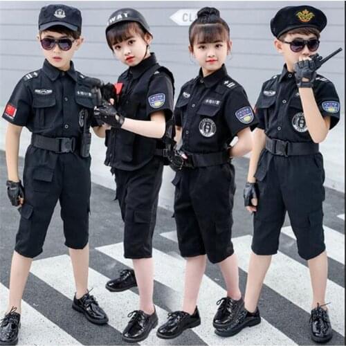 New Halloween Policeman Uniforms Fancy SWAT Kids Cosplay Costume Special Police Party Clothing Set Combat Tactics Suit Children