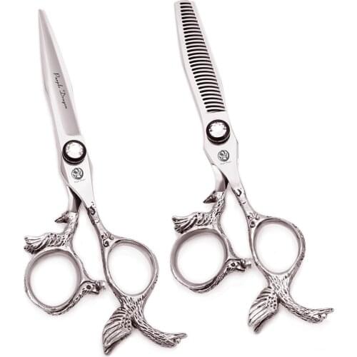 Hairdressing Scissors Professional 6" 17.5cm Japan 440C Purple Dragon Babrer Hair Cutting Scissors Beauty Thinning Shears 9023