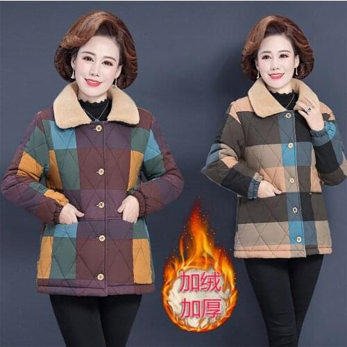 Parka Middle-Aged Elderly Women Cotton Coat Womens Winter Coat Plus Velvet thicken Padded Keep Warm Jacket Plus Size 5XL W788