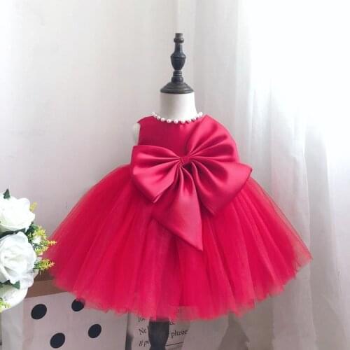 Baby Girl Dresses For Party And Wedding Princess Red Lace Girls Tulle Dress Baptism Christening 1st Birthday Princess Ball Gown