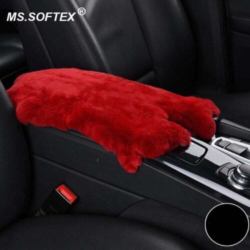 Natural Rex Rabbit Skin Unique shape Cushion on Car Armrest Box Natural Fur Mat On Car Natural Rex Rabbit Fur pelt MS.Softex