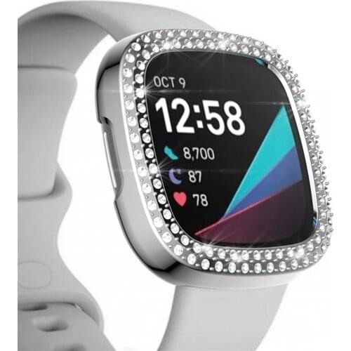 Luxury Women PC Bumper for Fitbit Sense Versa 3 2 Watch Case Two Rows Diamond Cover Lightweight Shiny Shell Accessories
