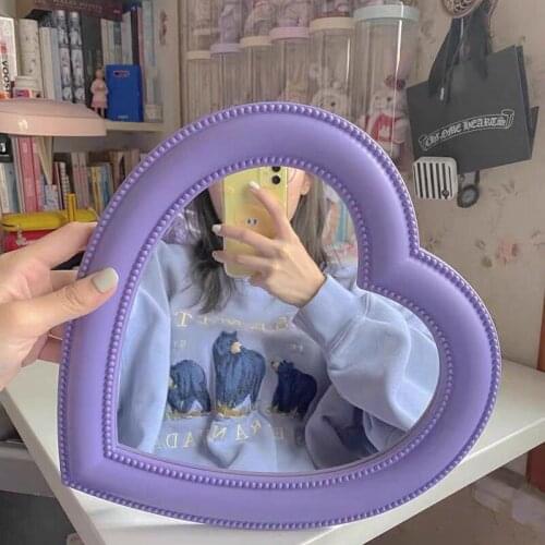 L62 Pink Love Mirror Desktop Makeup Mirror Wall Mounted Dual-Use Vanity Mirror Girl Room Wall Decoration Heart-Shaped Hanging