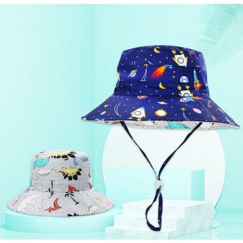 Bucket Hat Boy Summer Sun Beach Big Brim With String UV Protection Reversible Breathable Holiday Outdoor Swimming Accessory