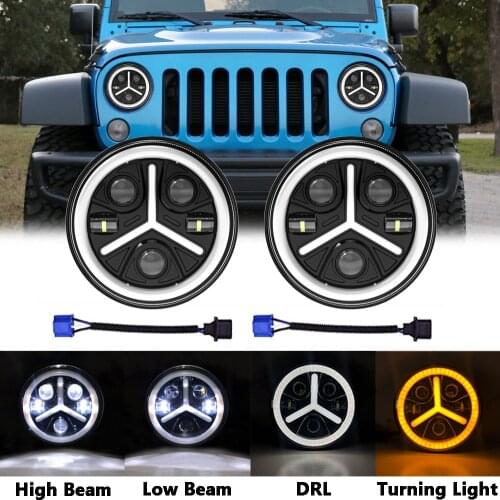 PAIR 7INCH LED HEADLIGHT HI-LO FOR JEEP JK Mazda Miata AM General Hummer Freightliner Coronado Chevrolet Camaro Ford Mustang