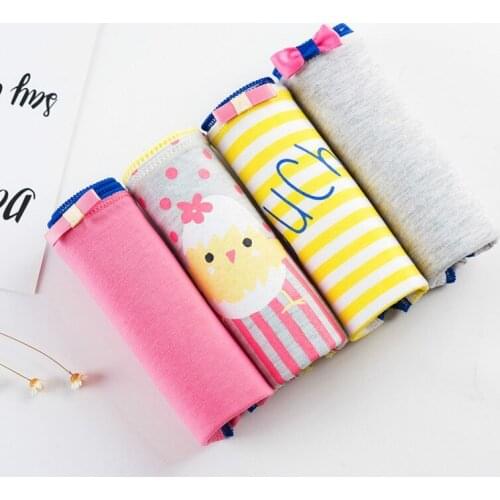 4pcs/lot Girls Panties Fashion Cotton Bow Children Underwear Cartoon Print Young Girl Underpants High Quality For12-25y Briefs