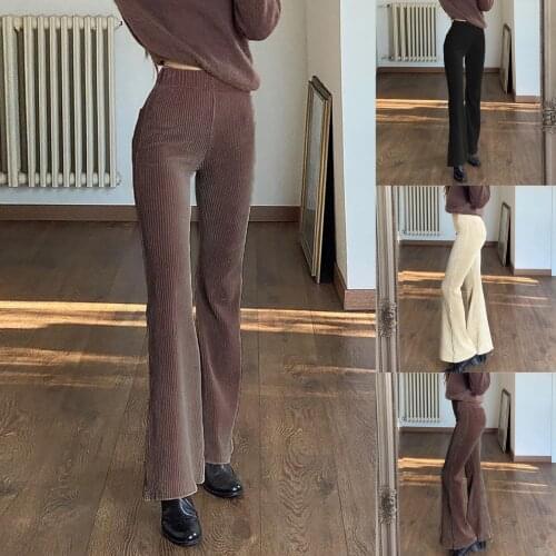 Vintage High Waist Corduroy Brown Pants Solid Slim Harajuku Ladies Long Trousers 90s Flare Pants Women Pantalon Femme